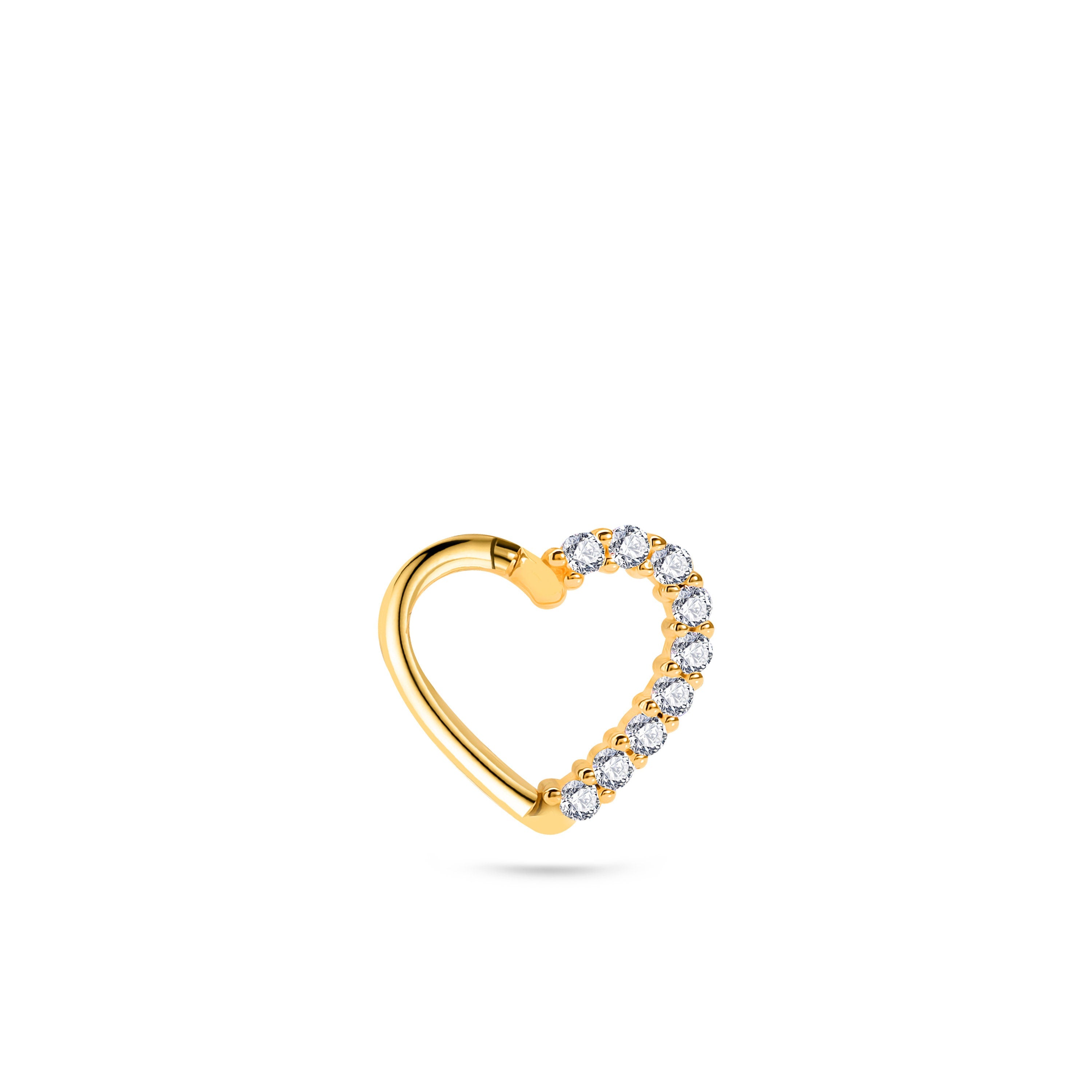 Half Heart Clicker Gold Piercing detay görünümü - 14K altın helix piercing