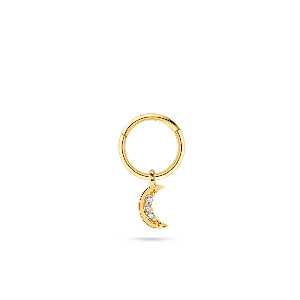 Moon Gold Clicker Piercing detay görünümü - 14K altın ay piercing