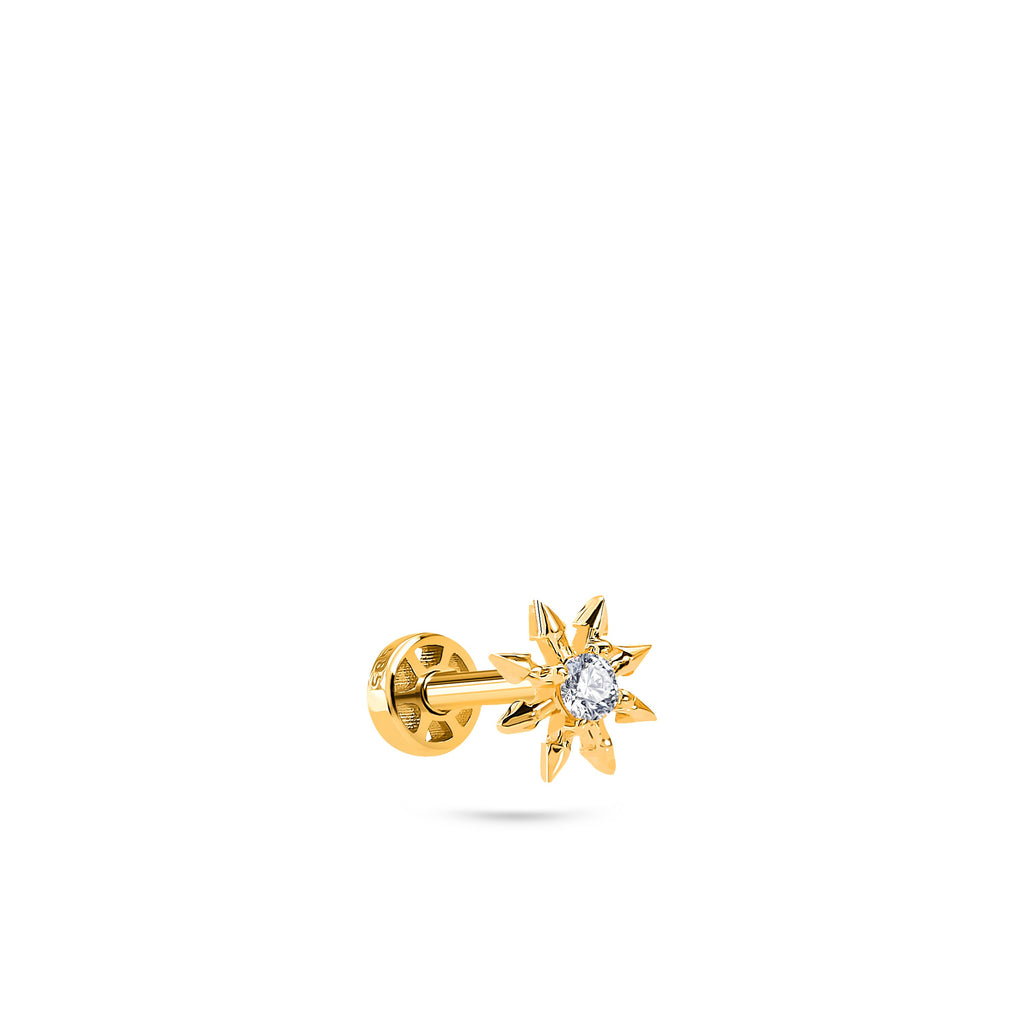 Flora Star Gold Piercing detay görünümü - 14K altın pırlanta yıldız piercing