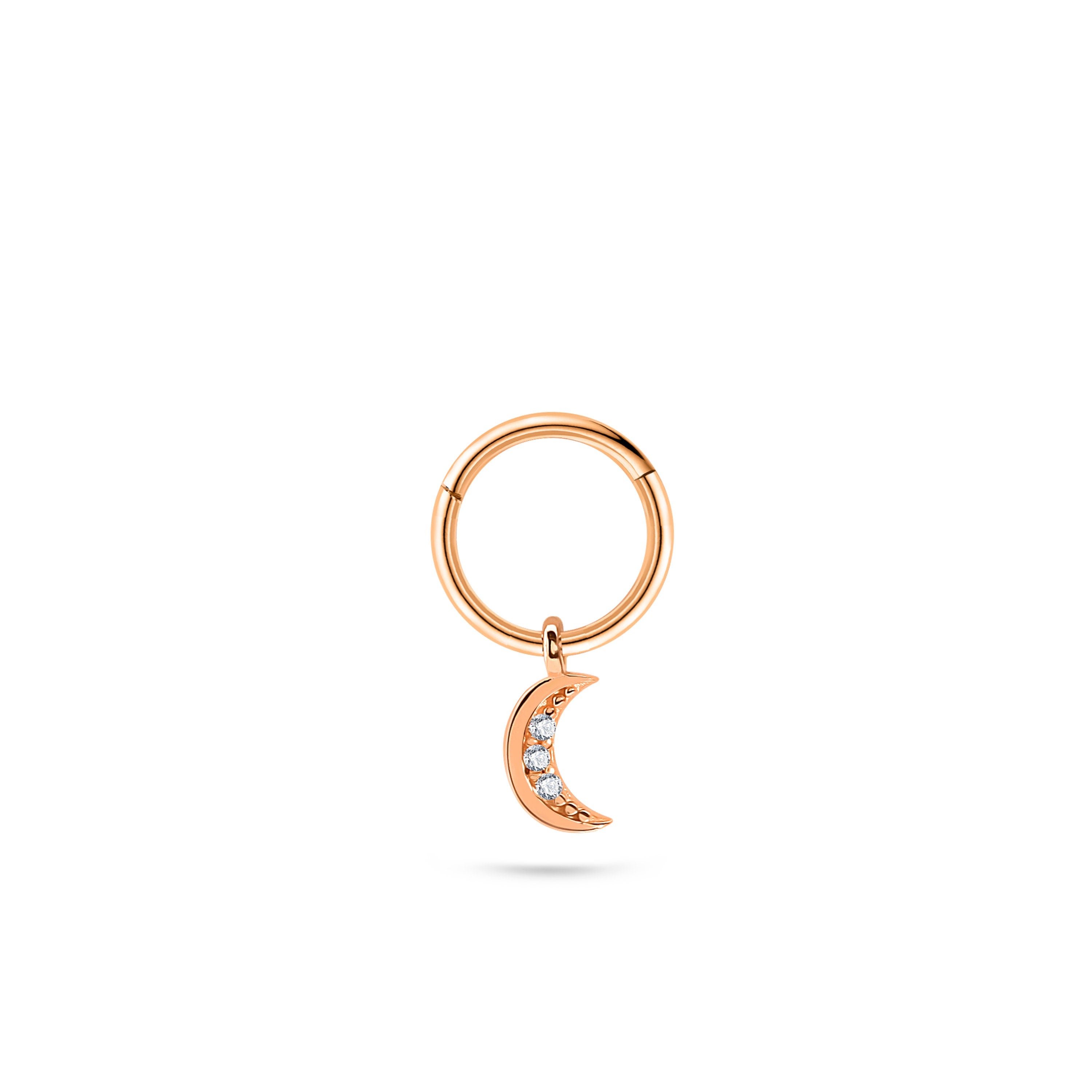 Moon Gold Clicker Piercing detay görünümü - 14K altın ay piercing