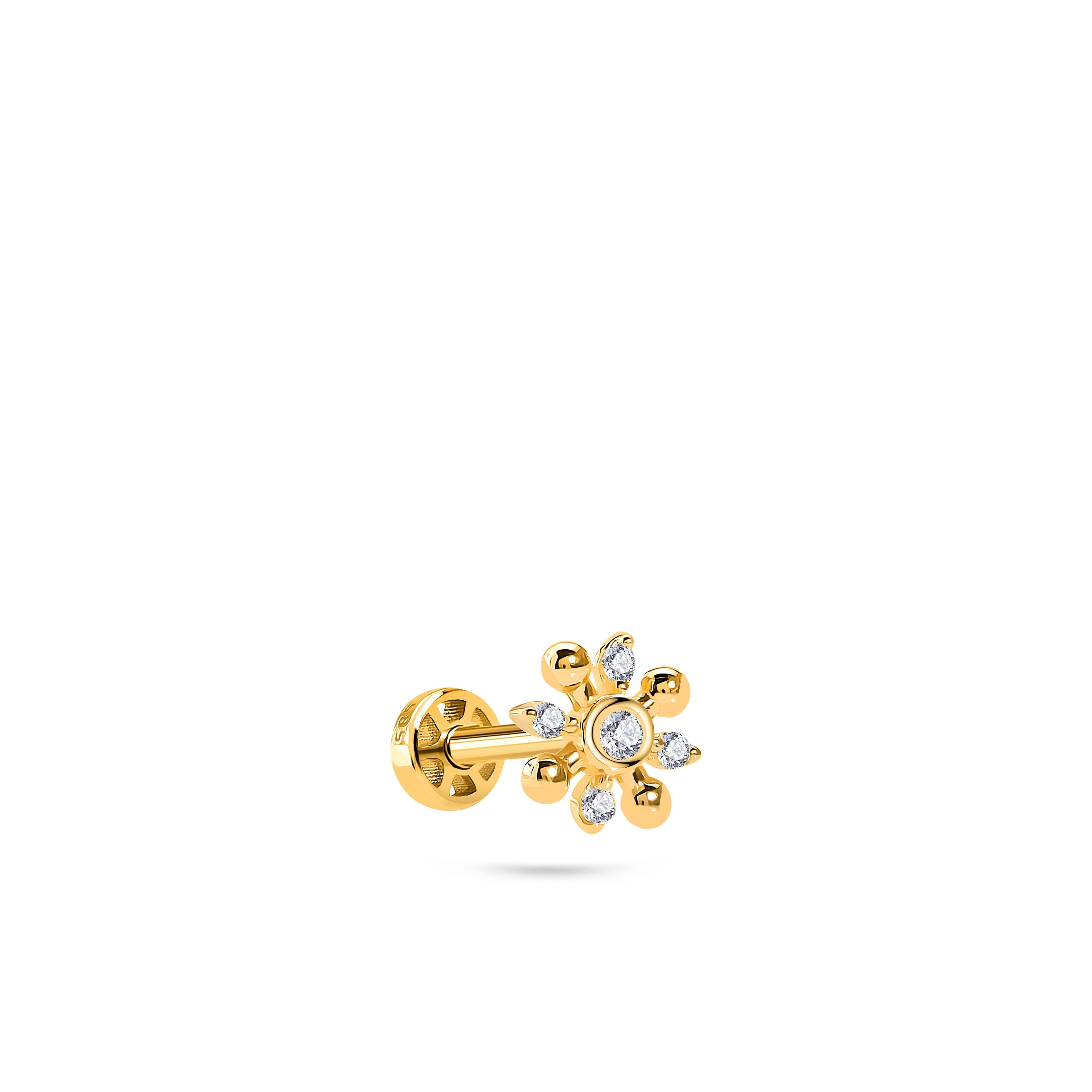 Flower Tiny Gold Piercing detay görünümü - 14K altın pırlanta çiçek piercing