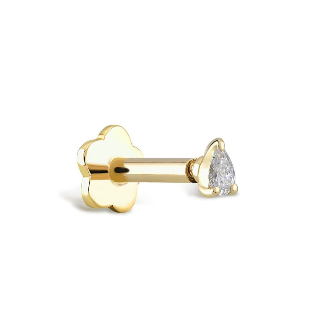 Single Drop Diamond Gold Piercing detay görünümü - 14K altın pırlanta damla piercing