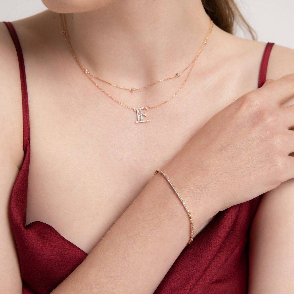 Modern Suyolu Bileklik bilekte görünümü - 14K altın pırlanta suyolu bileklik