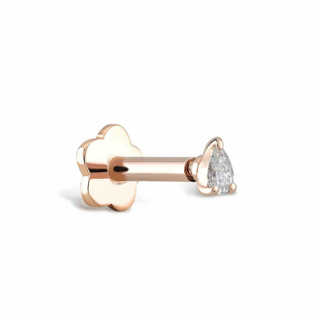 Single Drop Diamond Gold Piercing detay görünümü - 14K altın pırlanta damla piercing