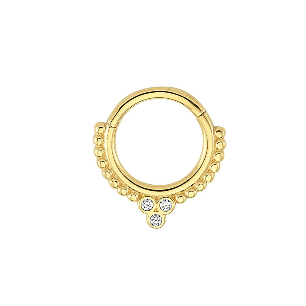 Trio Diamond Clicker Gold Piercing detay görünümü - 14K altın pırlanta clicker piercing