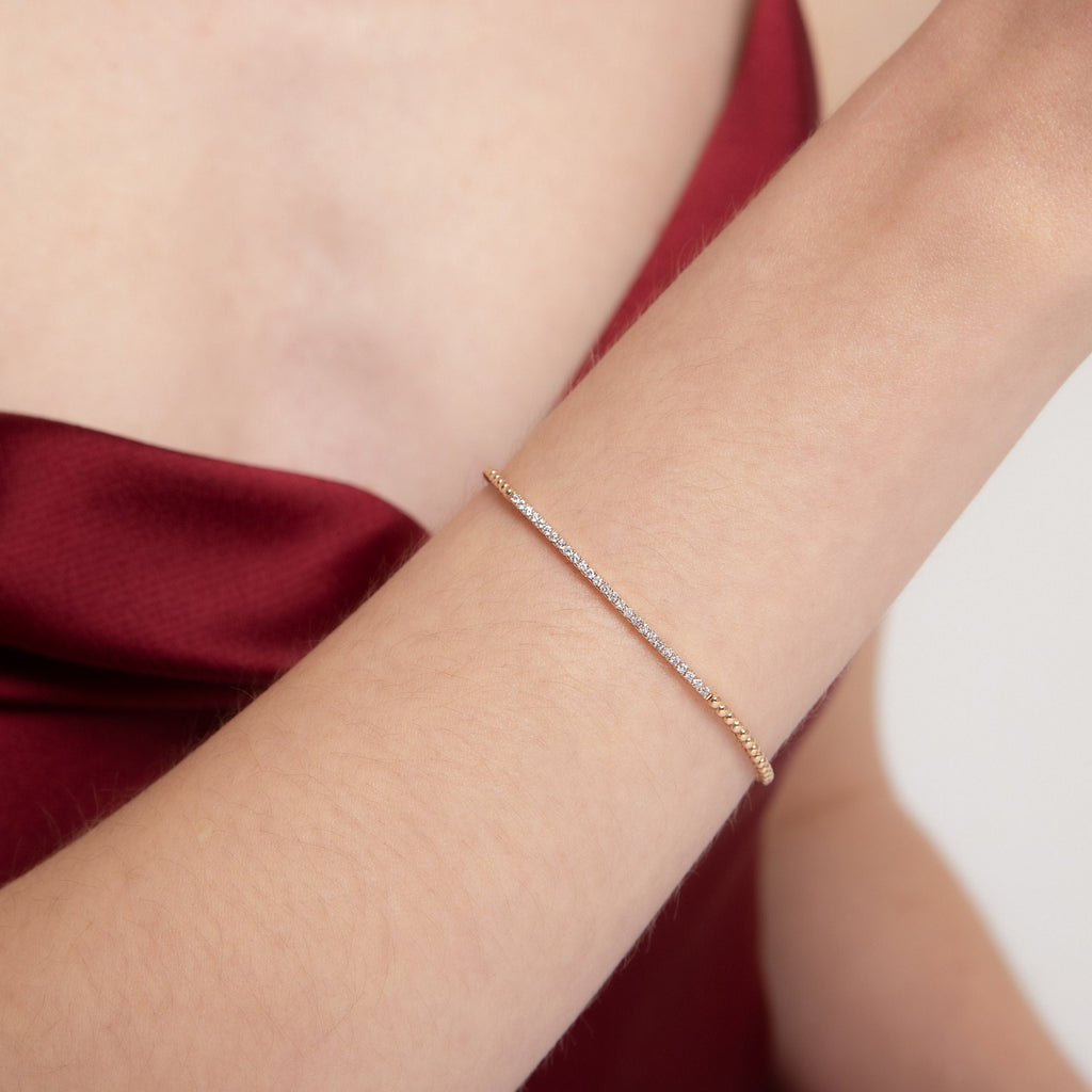 Modern Suyolu Bileklik bilekte görünümü - 14K altın pırlanta suyolu bileklik