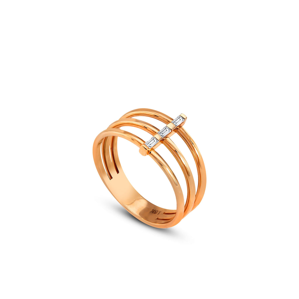 Trio Baguette Yüzük detay görünümü - 14K altın pırlanta baget yüzük