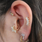 Marquise Clicker Piercing kulakta görünümü - 14K altın pırlanta piercing