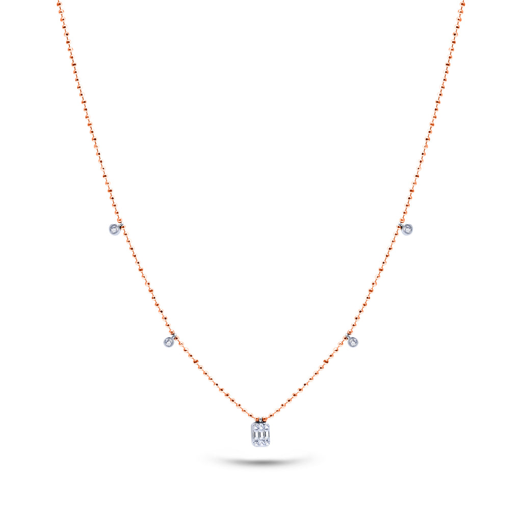 14K altın Baguette Graine baget pırlanta kolye