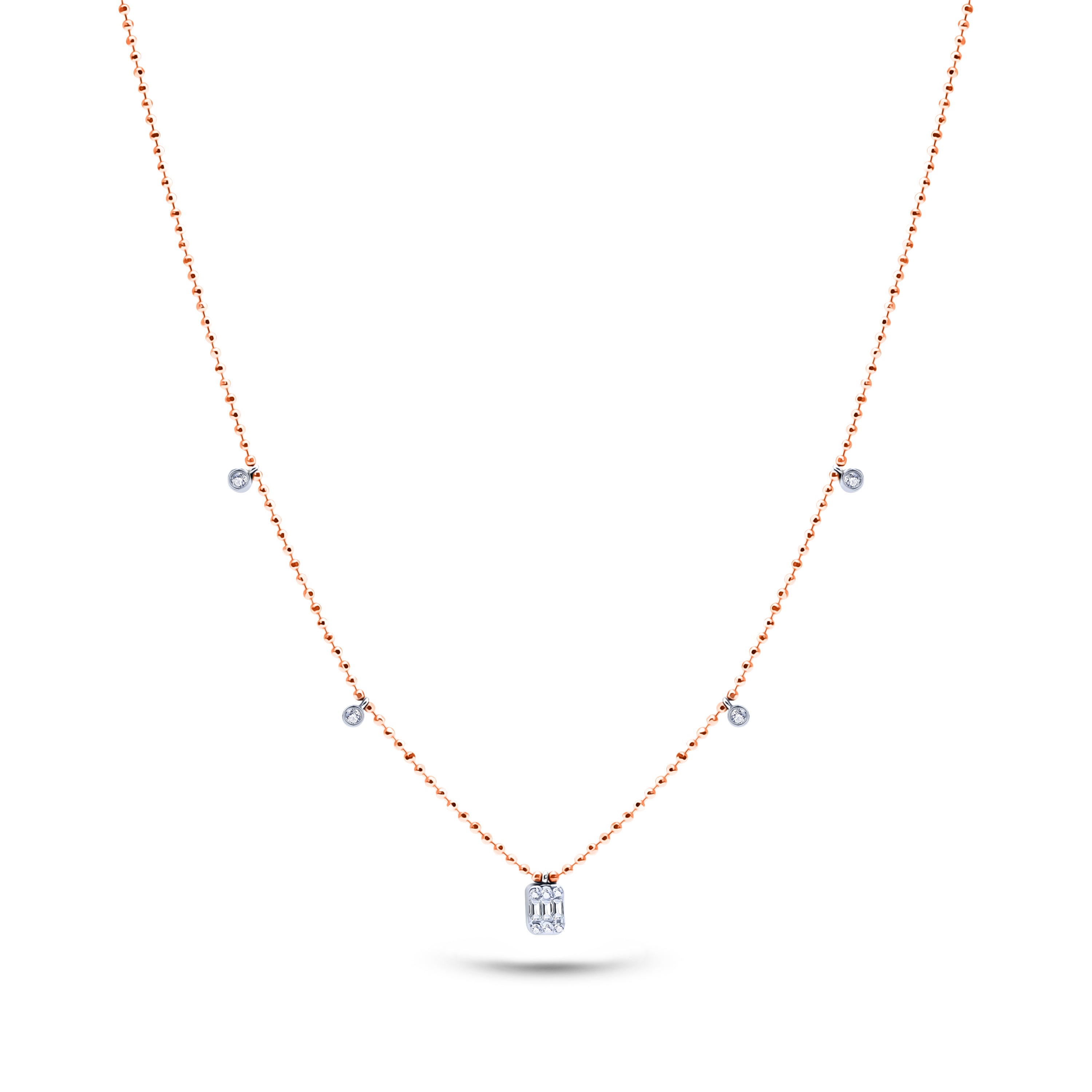 14K altın Baguette Graine baget pırlanta kolye