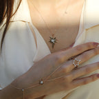 Helios Kolye boyunda görünümü - 14K altın pırlanta yıldız kolye